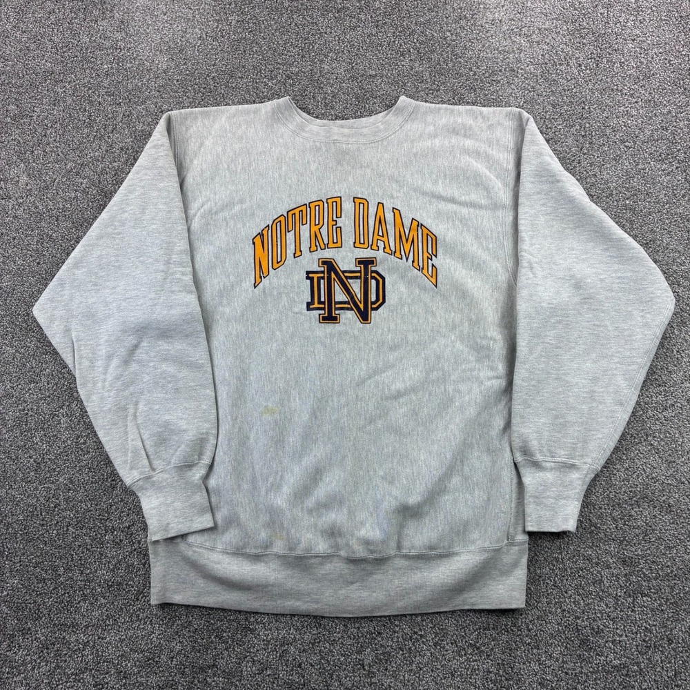 Vintage Notre Dame Sweatshirt Mens 2XL Gray Champion Reverse Weave 90s USA Made